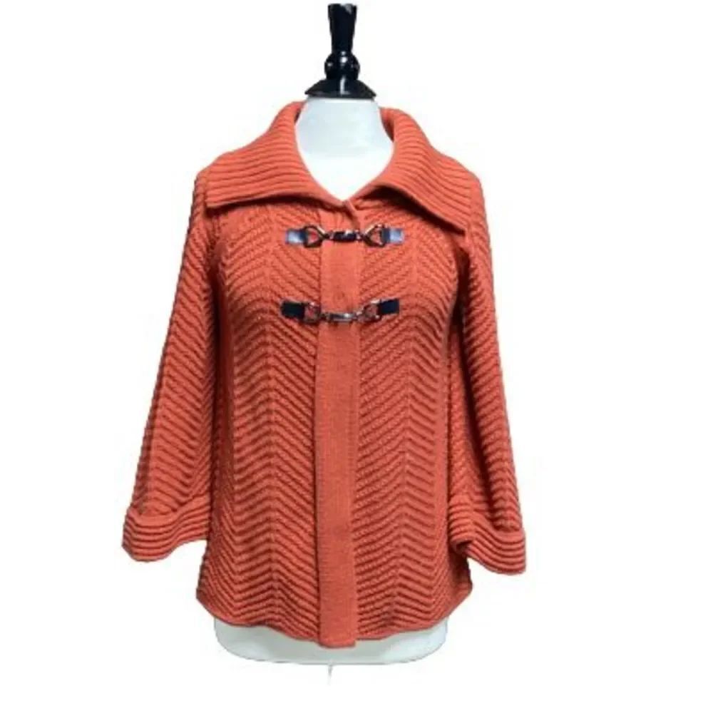 JM Collections Burnt Orange Bell 3/4 sleeve Sweater Cardigan Size Small NEW